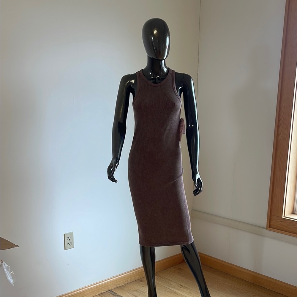 Crave Fame Brown Sleeveless Midi Dress ribbed